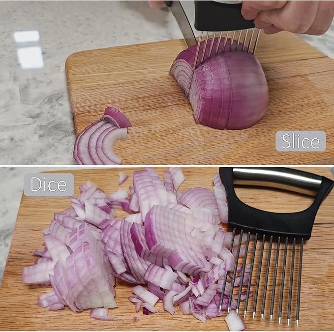 【2 PCS】Easy Onion Holder for Slicing Onion Slicer Holder Large Onions Cutter Vegetable Chopper Kitchen Neat Slicing for Avocado Egg Meat Tenderizer Sharp Prong Tomato Slicer Lemon Holder Food Slicers