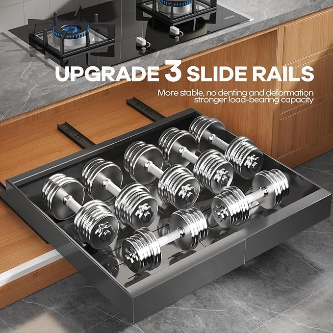 Seinloes 2 Pack Expandable (15.1"-26.3") Pull Out Cabinet Organizer 21" Deep With Raising Pad for Framed Cabinets,Upgrade 3 Slide Rails Slide Out Drawers,No Drill Roll Out Shelves Adhesive,Black