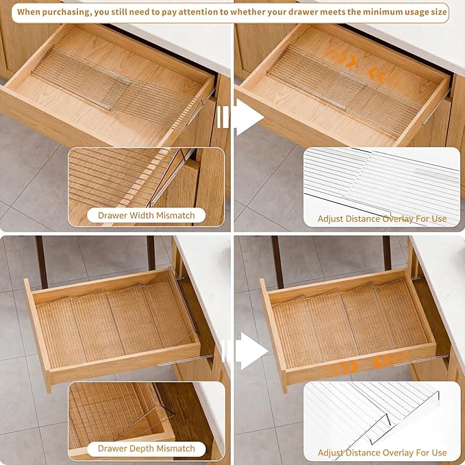 LETGO 4 Pack Adjustable Spice Rack for Drawer- Expandable From 11" to 22" Expandable Spice Drawer Organizer 4 Tiers Acrylic Seasoning Organizer Rack,Clear Spice Rack Tray for Spices,Condiment (4)