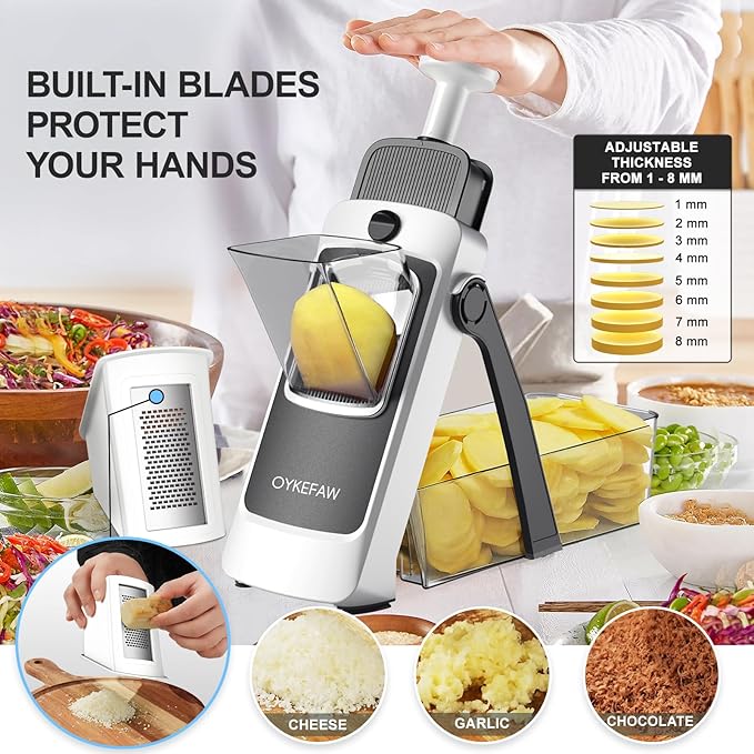 4th Gen Safe Mandoline Slicer For Kitchen, AdjustableThickness 0.1-8 mm Professional Vegetable Slicer For Food, Fruit Slices, Potato Chips, Fast Meal Prep (Only Slice)