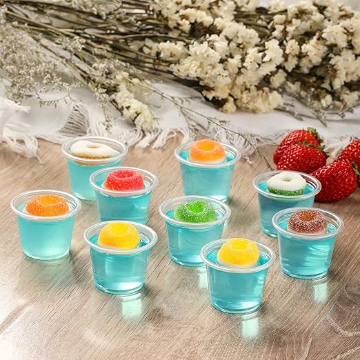 VITEVER [130 Sets - 1 Oz ] Jello Shot Cups, Small Plastic Containers Lids, Airtight and Stackable Portion Cups, Salad Dressing Container, Dipping Sauce Cups, Condiment Cups Lunch, Party to Go, Trips