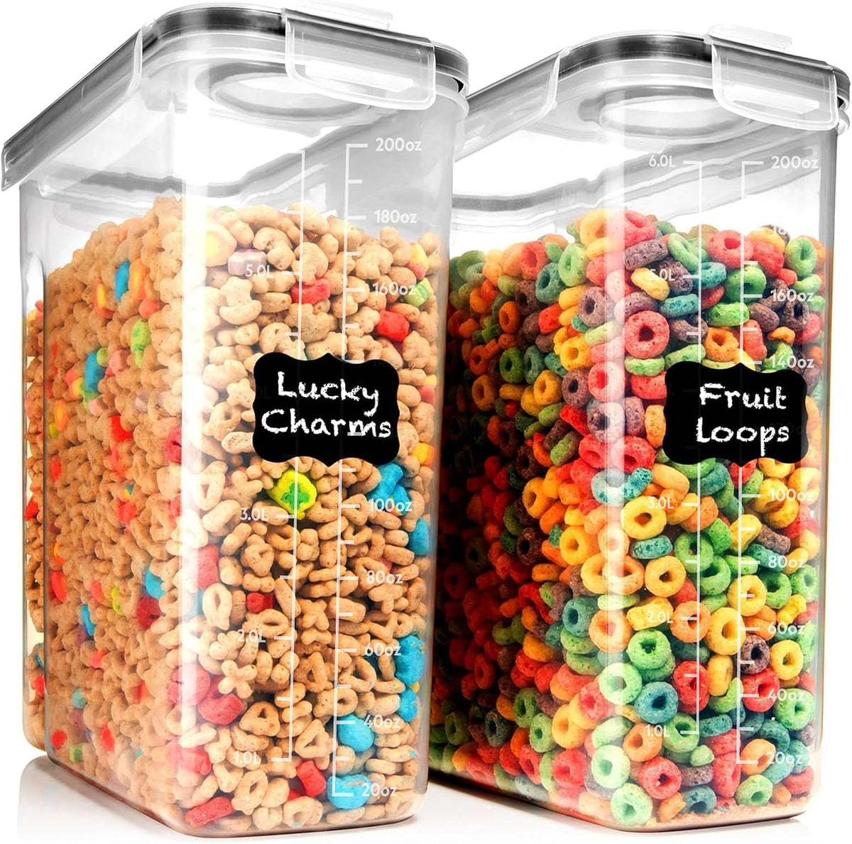 2 Pack (6.3L / 213OZ) EXTRA Large Airtight Food Storage Cereal Containers for Bulk Food Storage BPA-Free Plastic Container, Pantry Organization and Canister for Rice, Pasta, Sugar & Flour