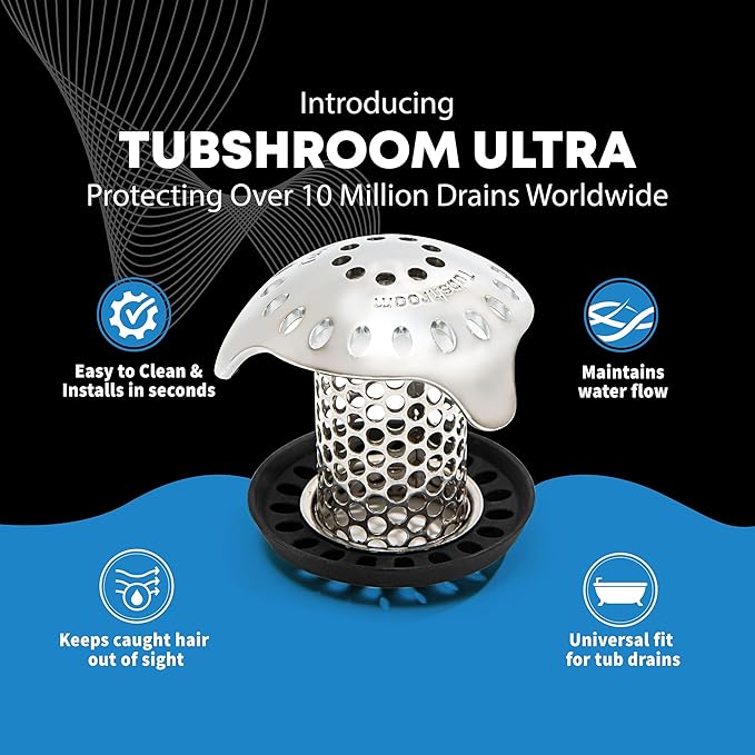 TubShroom Ultra Revolutionary Bath Tub Drain Protector Hair Catcher/Strainer/Snare Stainless Steel, Single Pack