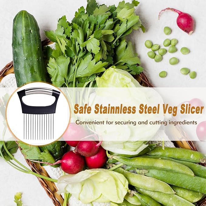 Onion Holder for Slicing, Large Onion Cutter Vegetable Chopper,Stainless Steel Lemon Slicer with 14 Needles,Kitchen Chopper Slicing Assistant Tool for Tomato Potato Avocados Eggs Meat Chopper