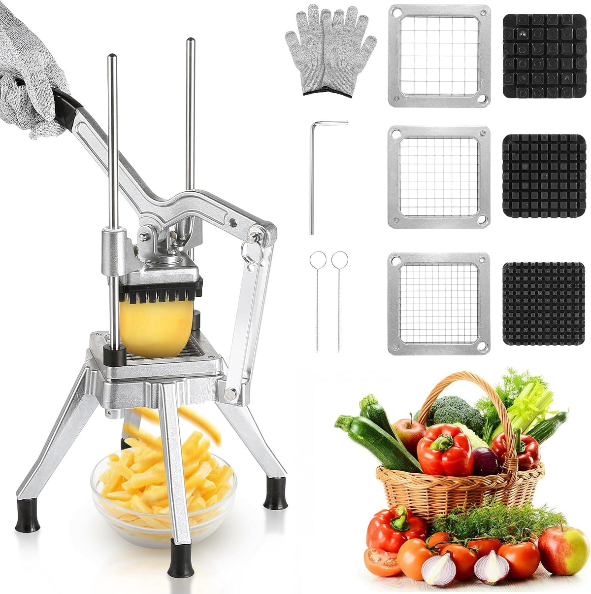 Commercial Vegetable Chopper Fruit Dicer with 3 Replacement Blades