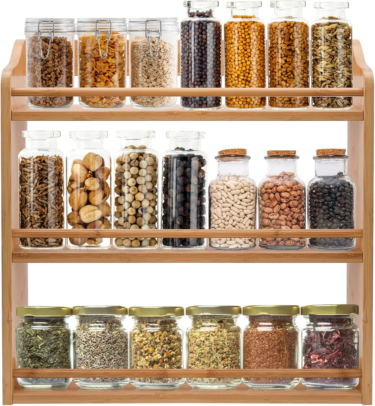 3 Tier Bamboo Spice Rack Wall Mount or Countertop,Spice Organizer