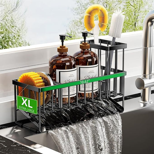 Cisily Extra Large Kitchen Sink Caddy Organzier with High Brush Holder