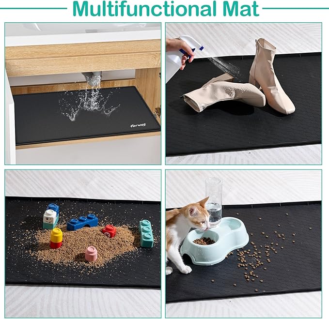 Waterproof Under Sink Mat 22" x 19", Silicone Cabinet Liner, Rubber Protector for Kitchen and Bathroom, Keeps Cabinets Clean, Dry, and Organized (Black)