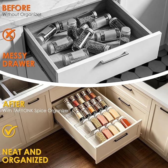 8 Pack Spice Drawer Organizer, Acrylic Spice Rack Expandable From 9" to 18", Clear Seasoning Organizer Tray for Kitchen Holds up to 48 Jars (Jars Not Included)