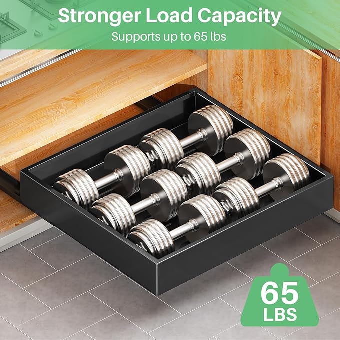 Kitstorack 2Pack Pull out Cabinet Organizer, 21" Deep, Heavy Duty Full-extension Slide out Drawers for Kitchen Cabinet, Roll out Shelf Storage with Nano Adhesive for Pots, Bathroom, Pantry,Home,Black