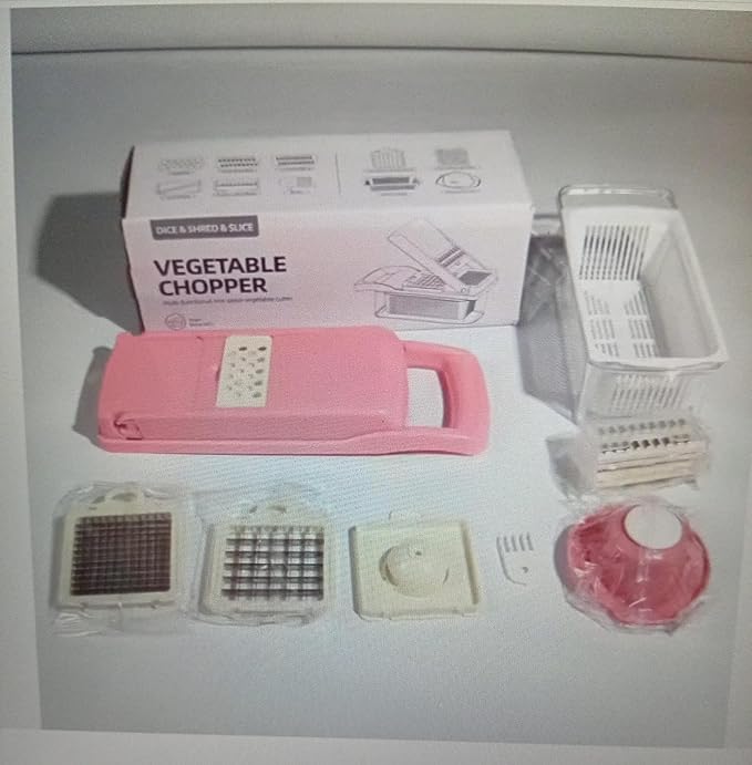 Vegetable Chopper and Slicer Set, 14 Pieces, Multi-Function Kitchen Mandoline with Interchangeable Blades, 13.2 x 4.9 x 3.9 inches, Gray/Green