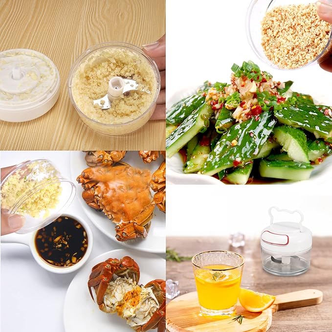 Manual Food Chopper for Vegetable Fruits Nuts Onions Garlic Ginger Chili Spice Herbs, Mini Chopper Hand Pull Mincer Blender Mixer Food Processor, Hand Pull String Portable Choppers Cutter with Handle