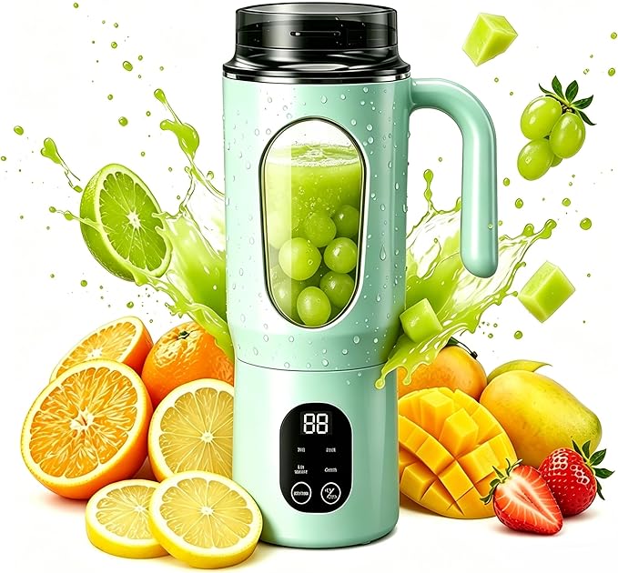 Portable Blender 20oz Personal Electric Juicer Cup with 12 Blades Auto Cleaning，Rechargeable Travel Blender for Smoothies, Shakes, Salsa, Ice Crushing & Frozen Drinks,with Lid for Direct Drinking