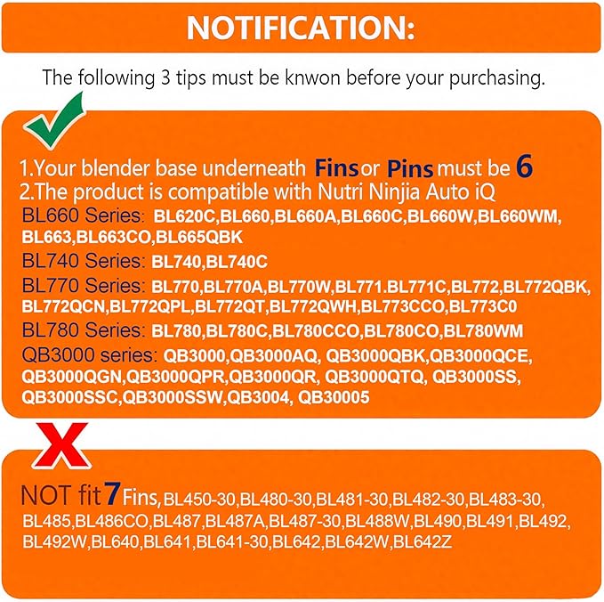 Blender Blade Fit for Ninja, Replacement Parts 6 Fin Male Blade with Rubber Gasket, Blender Accessories Compatible with Nutri Ninja Auto IQ BL620C BL660 BL740 BL780 QB3000, Only Fit 16oz Cups