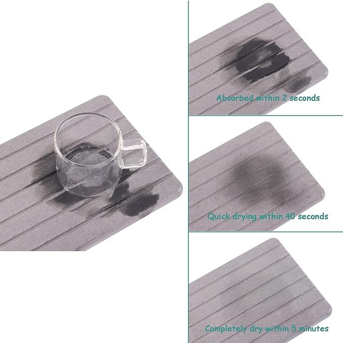 NiuYichee 2 PCS Water Absorbent diatomite Coasters, 8.3" x 4" Water Absorbing Stone Tray for Sink, Stone Drying mat for Kitchen Counter, Stone soap Tray Used for Hand Soaps & toiletries & Plants