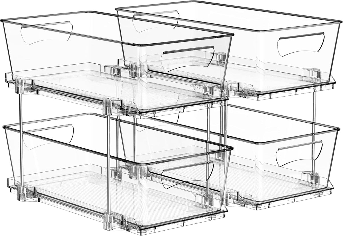 2Pcs 2-Tier Slim Drawer Cabinet Pull-Out Organizer, Clear