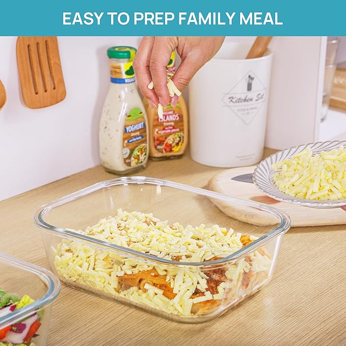 Vtopmart 2Pack 2260ml/ 76.4oz Large Glass Storage Containers with Lids, Meal Prep Food Container Set with Snap Airtight Lid for Baking, Microwave, Oven, Leak Proof, for Freezer, Dishwasher, Blue