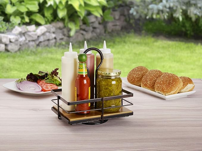 Gourmet Basics by Mikasa Nova Acacia Wood Rotating Condiment Caddy, 8.75 Inch, Black,5270309 (Pack of 4)