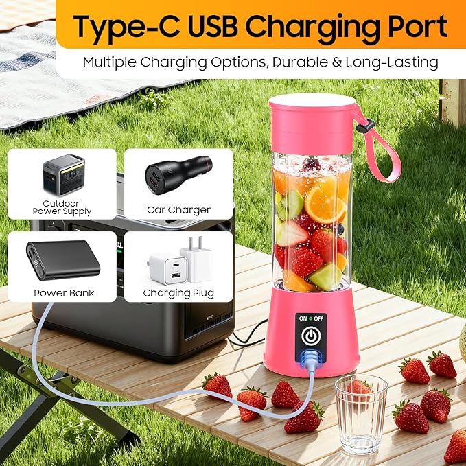 Cordless Personal Size Portable Blender - 380Ml Blender Smoothies and Shakes, BPA Free Traveling Juice Cup with Powerful Blending, Freshly Squeezed in Sports/Travel/Home