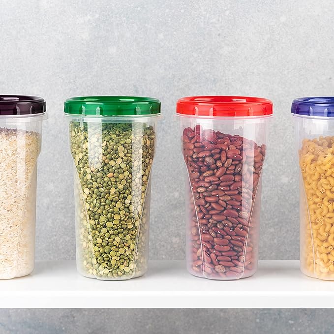 PLASTICPRO 48 Ounce Twist Top Deli Containers Clear bottom With Red Top Twist on Lids Reusable, Stackable, Food Storage Freezer Container Pack of 4