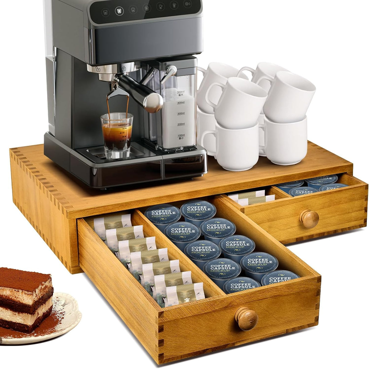 K Cup Storage Organizer, Wood Coffee Pod and Tea Bag Holder