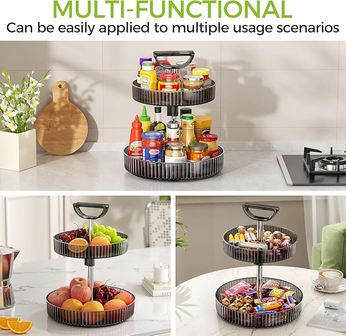 Lazy Susan Organizer – 2 Tier Rotating Spice Rack Turntable, 11.4" Plastic Spinning Organizer for Kitchen Cabinet Pantry Countertop Cupboard Bathroom Storage