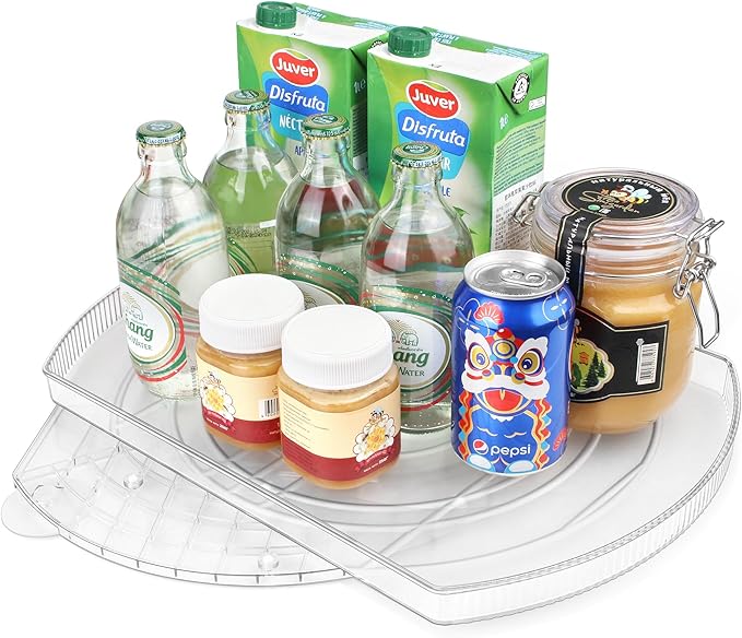 Lazy Susan Turntable for Refrigerator, Square Turntable Organizer for Fridge Cabinet, Pantry, Countertop | 16.5" x 11.1" (Rectangle 1 Pack - Clear)