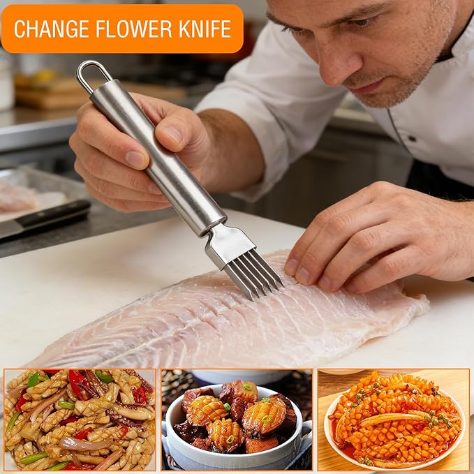 2PCS Green Onion Slicer,Multi-Blade Kitchen Herb Cutter,Green Onion Shredder,Professional Scallion Shredder,Shred Silk The Knife,Stainless Steel Chopped Green Onion Knife for Garlic,Vegetable,Salads