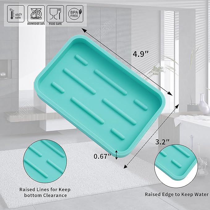 MicoYang Silicone Kitchen Sink Organizer Tray for Multiple Usage,Easy Clean Sponges Holder for Kitchen Bathroom Counter or Sink,Dish Soap Dispenser,Scrubber,Bottle,Cup Mint 4.9”x 3.2”