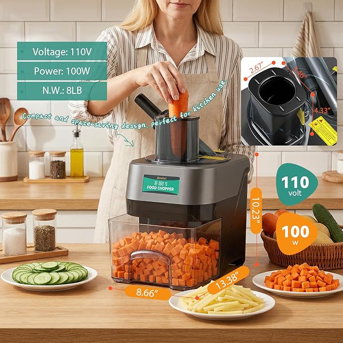 Newhai 3 in 1 Electric Vegetable Dicer Slicer Shredder Multifunctional Vegetable Chopper Automatic Veggie & Fruit Cutter Machine for Commercial & Home Use, 110V, 100W