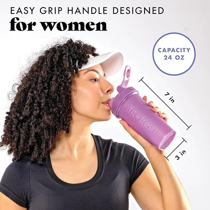 Fit & Fresh Shaker Bottle, Leak Proof Sports Blender Bottle for Protein Mix For Women, Durable Protein Shaker Cup 24 oz.with Unique Agitator for Smooth Mixing, Mauve