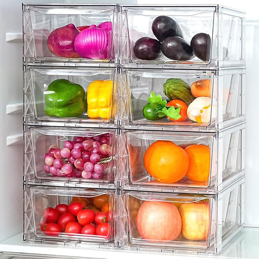 8Pack Clear Stackable Kitchen Storage Organizer, Pantry Organizers and Storage