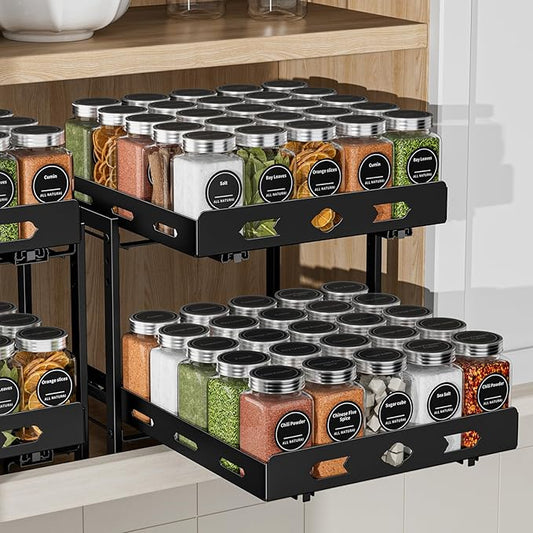 Pull Out Spice Rack Organizer for Cabinet, 2 Tier Cabinet Spice Rack Organizer