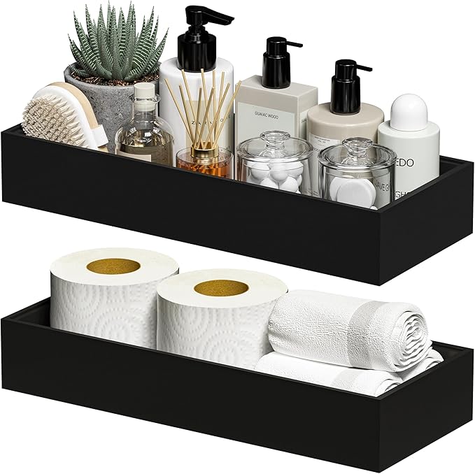 Kitchen Drawer Organizer Bins, Stackable Bamboo Drawer Organizer for Silverware, 2 Pcs Toilet Paper Basket Holder, Wood Bathroom Tray Countertop