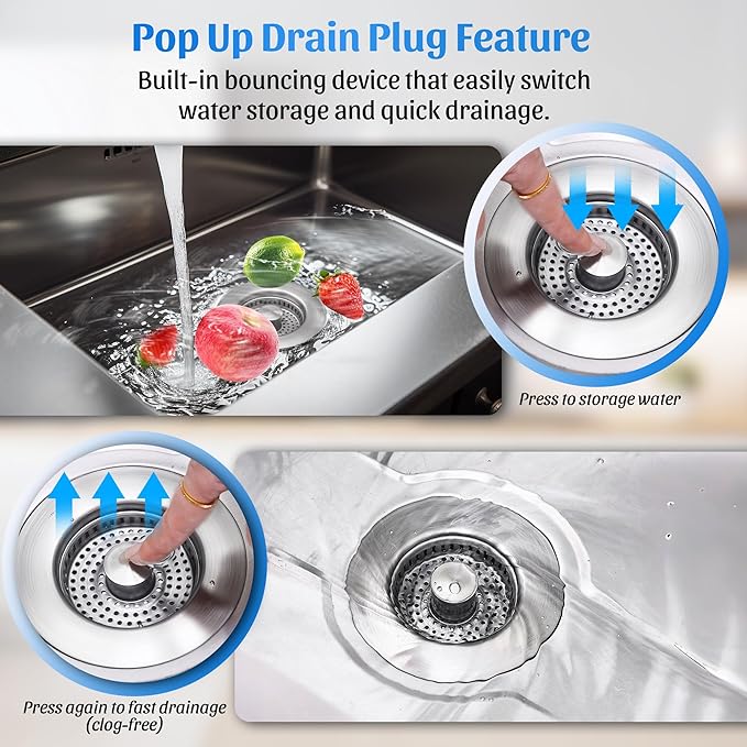 NinjaTiger Kitchen Sink Drain Strainer - 2-Pack Stainless Steel Sink Stopper 3-in-1 Pop-Up Sink Strainer with Anti-Clogging Basket Odor Filter Sink Drain Cover Plug for US Standard 3-1/2 Inch Drain
