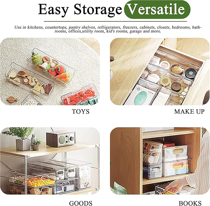 bealy Clear Drawer Organizer with 3 Dividers, Fruit Containers for Fridge Organization, Clear Stackable Storage Drawers, BPA Free, 6.34QT
