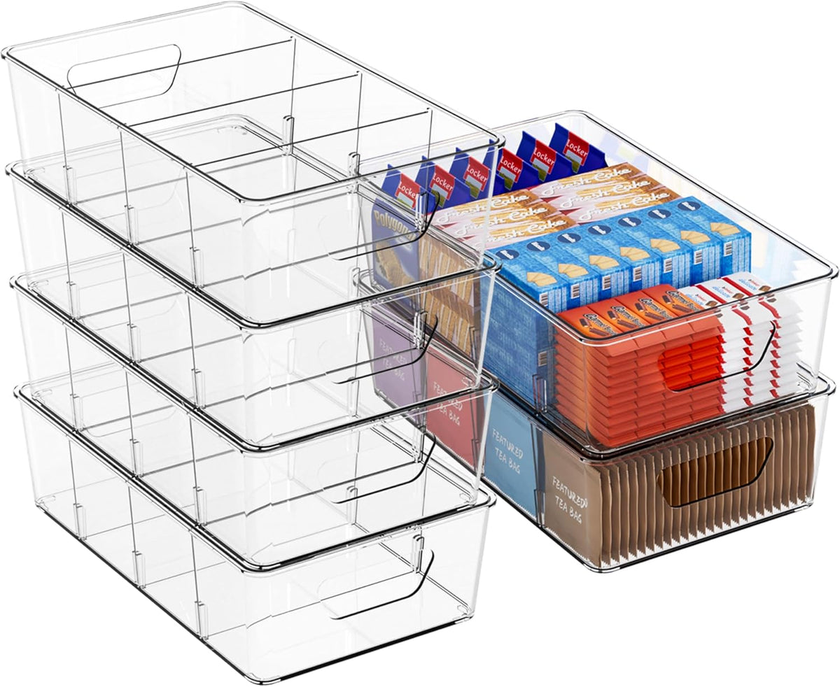 Stackable 6 Pack Snack Organizer for Pantry Shelf,Clear Pantry Organizers and Storage Bins for Fridge,Office,Cupboard,Plastic Pantry Snack Organizer For Breast Milk,Tea Bag,Food Storage Containers