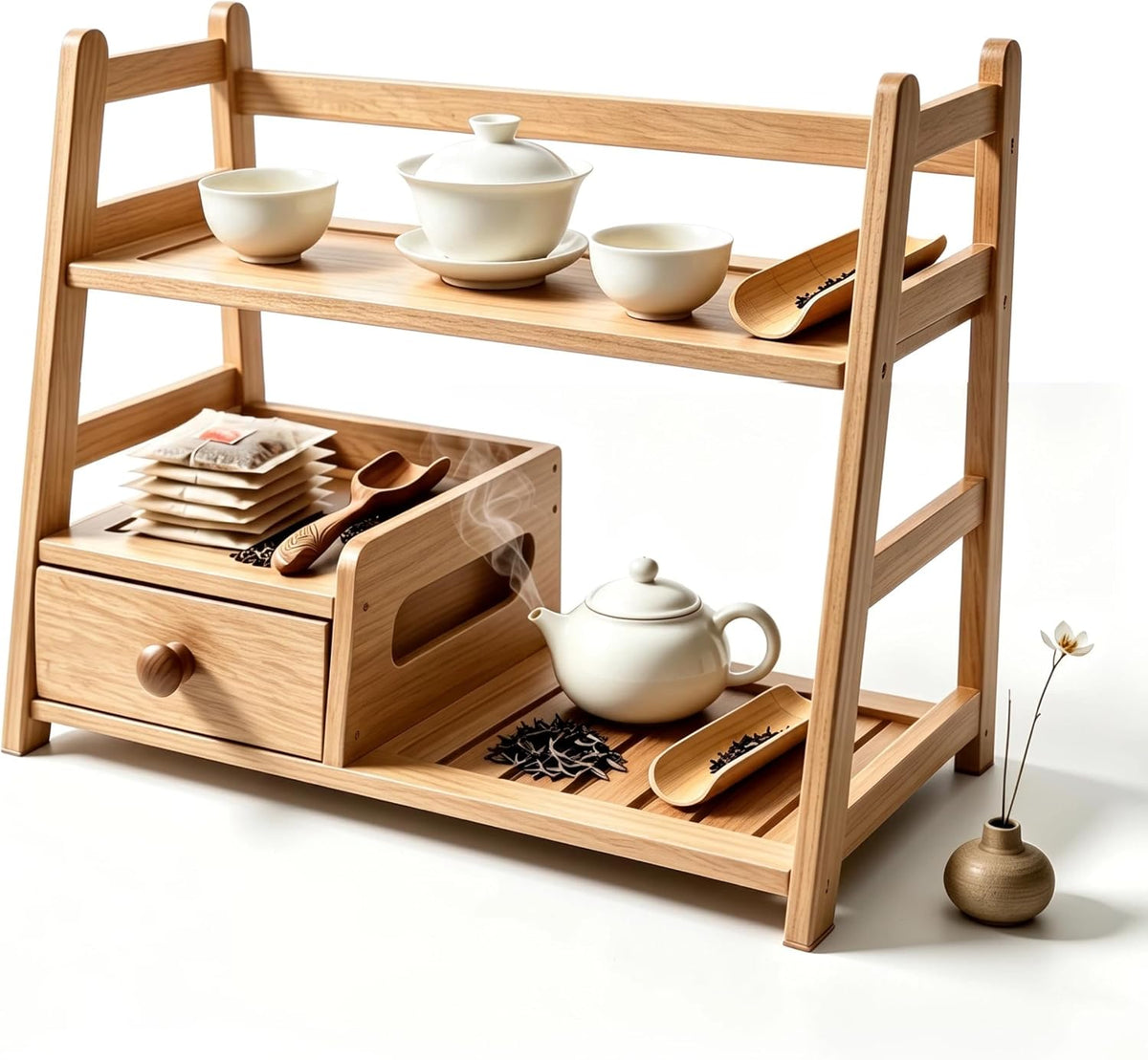 Matcha Coffee Tea Station with Drawer & Tea bag holder