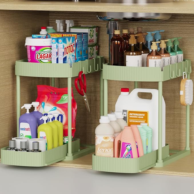 Ukeetap 2 Pack Multi-Purpose Pull-Out Storage Organizers, Under Sink Organizers and Storage for Bathroom & Kitchen