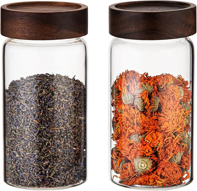 18 OZ Glass Coffee Jars with Top Screw Lid Ground Sugar Spice Herb Container Clear Glass Jar Round Food Storage Canister for Pantry Tea Coffee Bean Spice Cookies Salts (2×550ml(18oz))