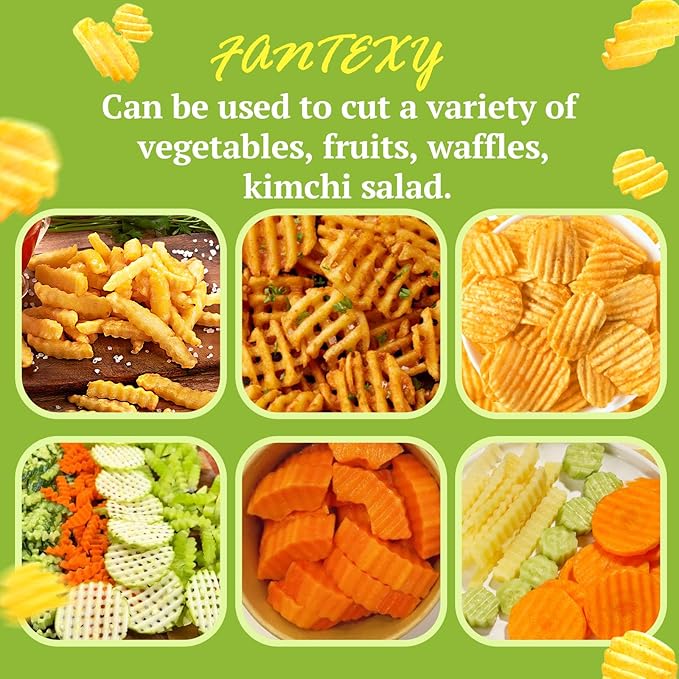 FANTEXY Crinkle Cutter for Veggies, Stainless Steel French Fry Cutter for Potatoes Cucumbers Carrot, Wavy Chopper Waffle Fry Cutter, Black