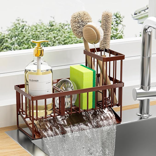Cisily Kitchen Sink Caddy, Sponge Holder for Kitchen Sink, Brown