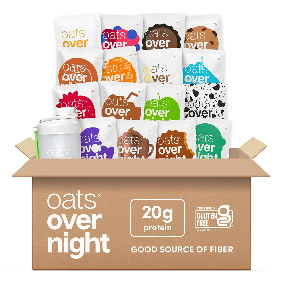 Oats Overnight Ultimate Variety Pack – Protein Oats, 16 Assorted + Bottle