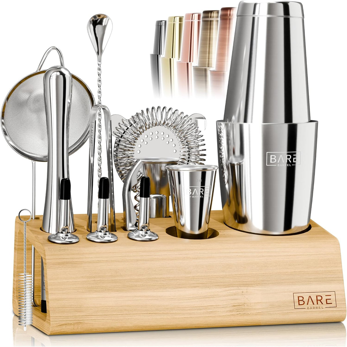 Mixology Bartender Kit Bar Set | 14-Piece Cocktail Shaker Set | Martini Barware Mixing Tools for Home Bartending | Incl. 35 Recipe Cards | Gift Set (28oz Boston Shaker, Silver/Natural)