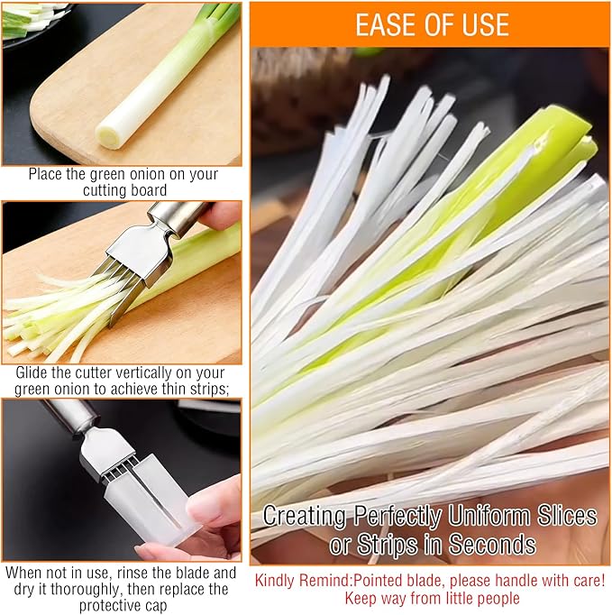2PCS Green Onion Slicer,Multi-Blade Kitchen Herb Cutter,Green Onion Shredder,Professional Scallion Shredder,Shred Silk The Knife,Stainless Steel Chopped Green Onion Knife for Garlic,Vegetable,Salads