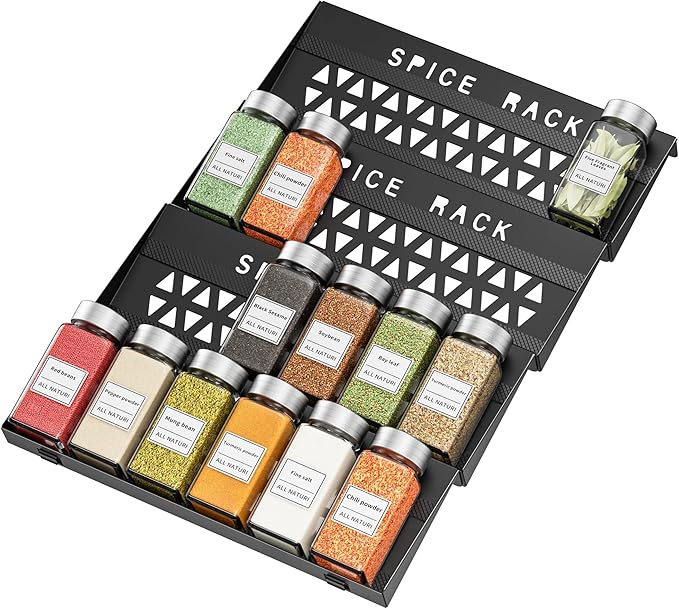 BOIVSHI Spice Drawer Organizer, 4 Tier Metal Spice Organizer for Drawer Insert, Spice Organization for Drawer, Kitchen, Countertop, Pantry (Jars Not Included)