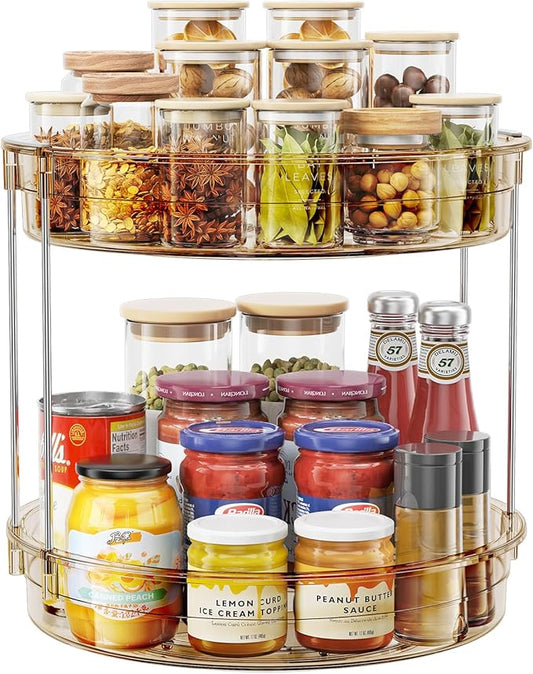 LAMU 12inch 2 Tier Lazy Susan Turntable Organizer Rotating Spice Rack Organization for Cabinet, Kitchen, Pantry, Countertop, Bathroom, Vanity