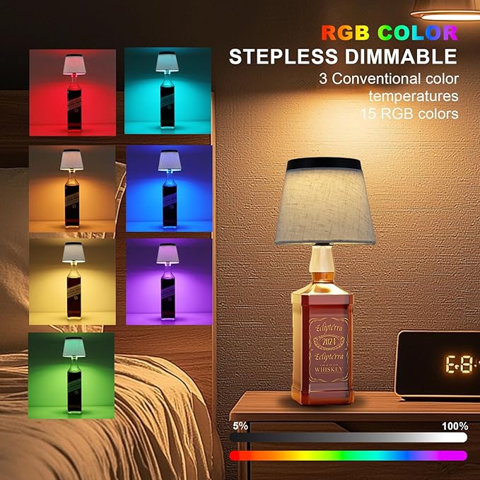 Wireless Bottle Lamp,Small Bedside Table Lamp,RGB LED Bottle Light with Remote Dimmable(RGB White Black, 1pc)