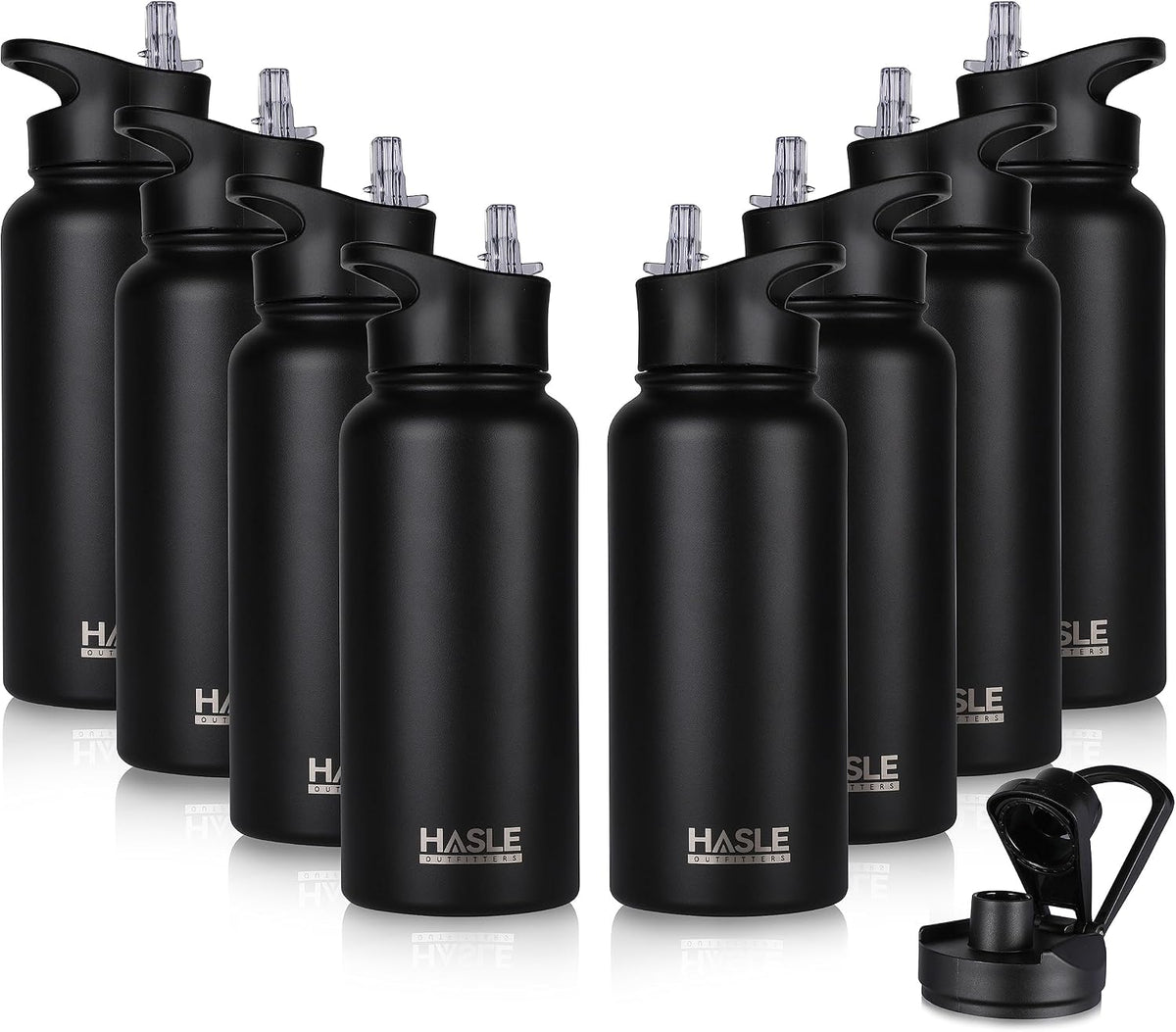 32 oz Insulated Water Bottle Stainless Steel Double Walled Vacuum Sports Water Bottle with 2 Lids (Straw and Spout Lid) for Gym Camping Hiking(Black,8)