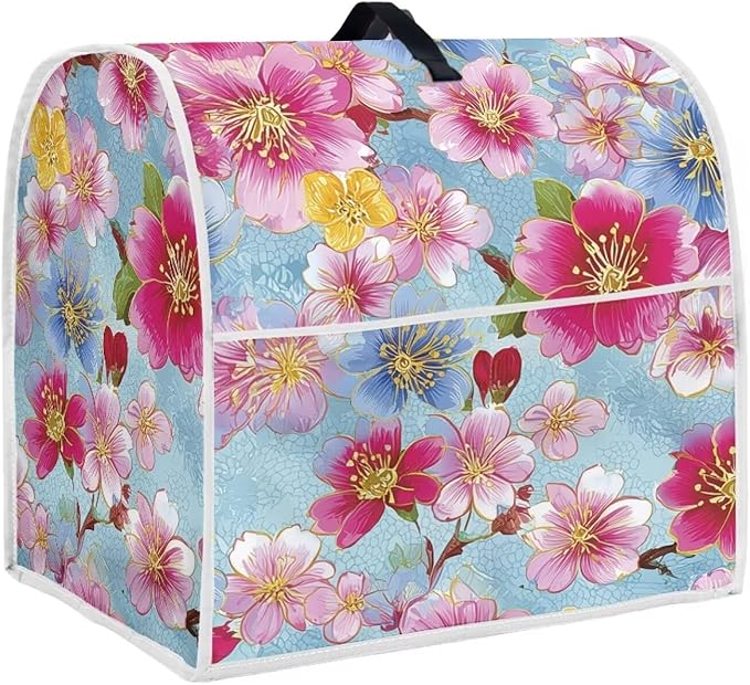 Spring Floral Mixer Cover with Handle & Storage Pocket for 4.5 to 5 Quart Blenders Machine Washable Polyester Dust Protection for Kitchen Counter Decor Housewarming Gifts
